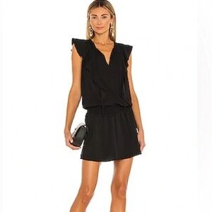 Amanda Uprichard mini dress smocked ruffles Analena cocktail drop waist black